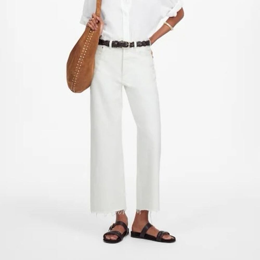 NWT Madewell Low-Slung Baggy Crop Wide Leg Raw Hem Jean Pure White Size 31